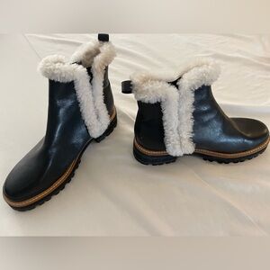 Marc Fisher Black Boots with White Fur Trim